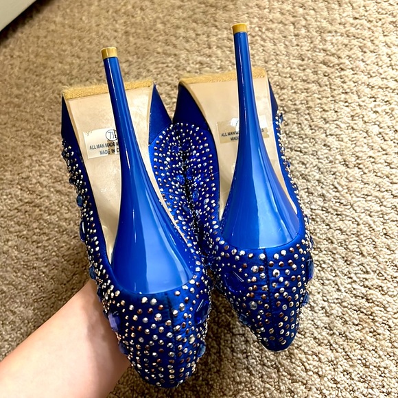 Alba heels with Blue Satin Peep Toe Beaded Stilettos size 7,5 - Picture 6 of 8